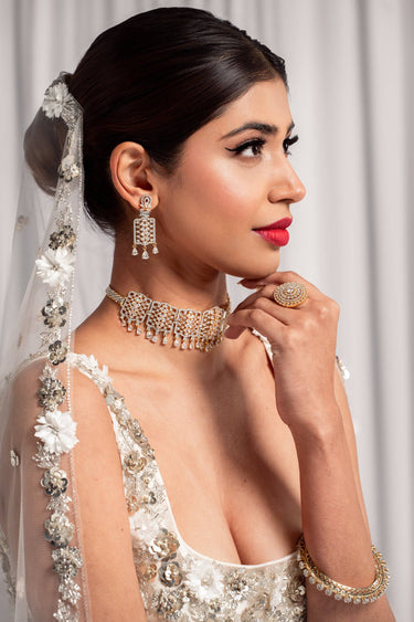 Nafisha AD Diamante Choker Necklace Set – Gold & Rhodium Plated