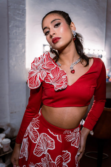 Panache - Rhodium Plated Luxe Heart Y-Drop Statement Necklace Set