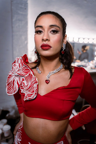 Panache - Rhodium Plated Luxe Heart Y-Drop Statement Necklace Set