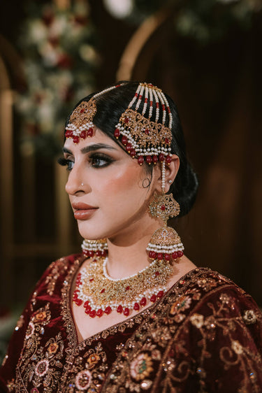 Amreen - Gold Plated Red Bridal Set