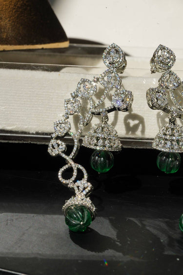 Rhodium AD Stone Vine Resin Bead Drop Earrings - Arisha
