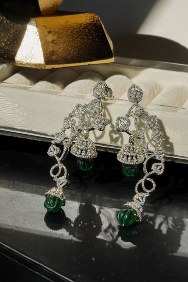 Arisha – Rhodium Plated Earrings with Diamante AD Stones