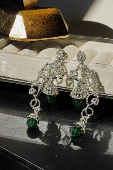 Rhodium AD Stone Vine Resin Bead Drop Earrings - Arisha
