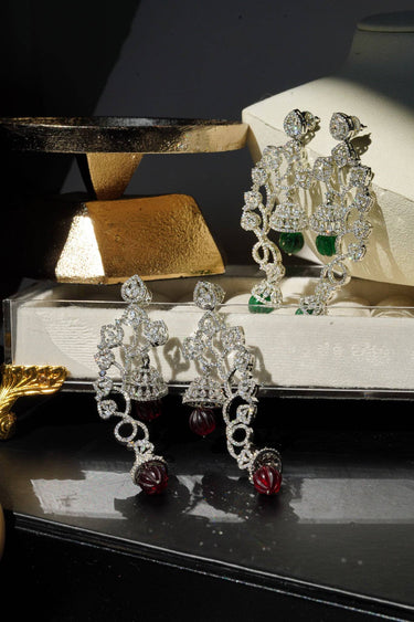 Rhodium AD Stone Vine Resin Bead Drop Earrings - Arisha