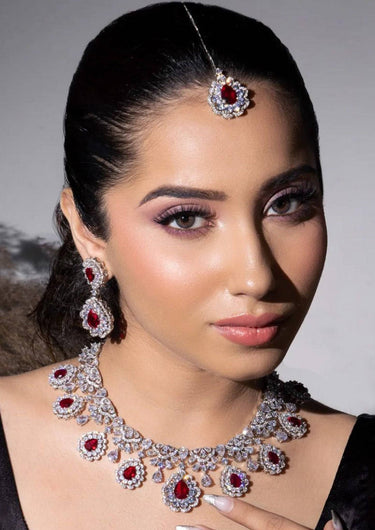 Diamante Bridal Collar Necklace Set with Maang Tikka – Purvi