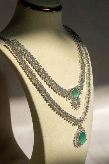 Amore Rhodium Plated Double-Layer AD Necklace Set