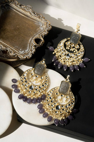 Lamees Amethyst Kundan Chandbali Earrings Set