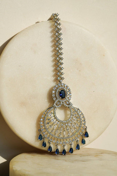 Jamila Chand Style Maang Tikka with Sapphire Blue stones