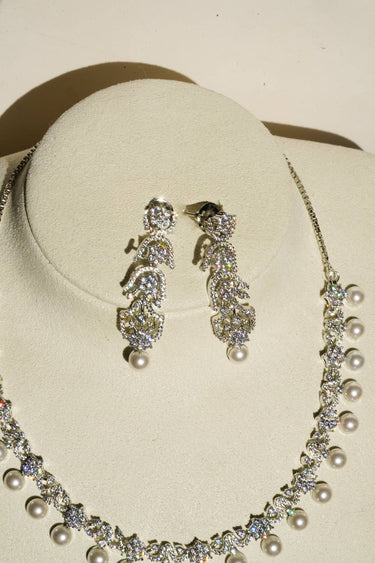 Aditi Flora Pearl & Diamante Necklace Set with earrings