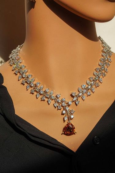 Mahnaz Diamante Lariat Necklace Set worn on mannequin
