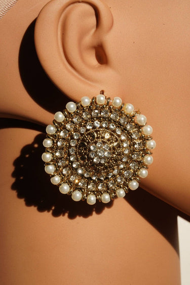 Gold Zircon Artisan Necklace Set with Oversized Stud Earrings – Sabhan