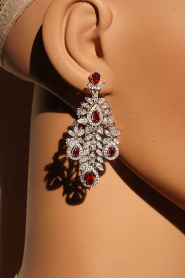 Rhodium Plated AD Floral Waterfall Necklace Set: Nazia