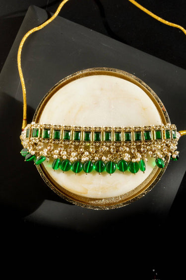 Maha Antique Gold Choker Necklace Set with Maang Tikka