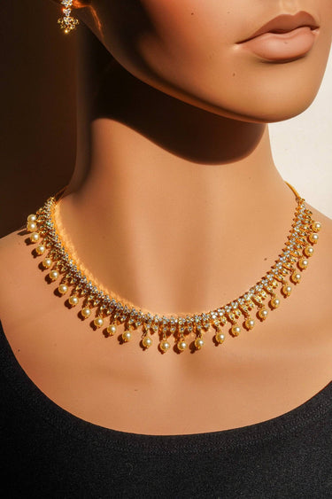 Pearl & American Diamond Collar Necklace Set – Mila