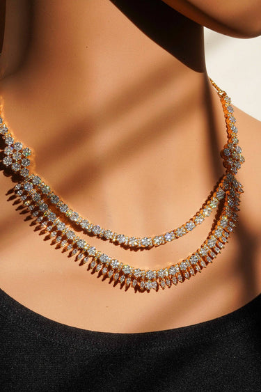 Ishika- Double Layer AD Necklace Set