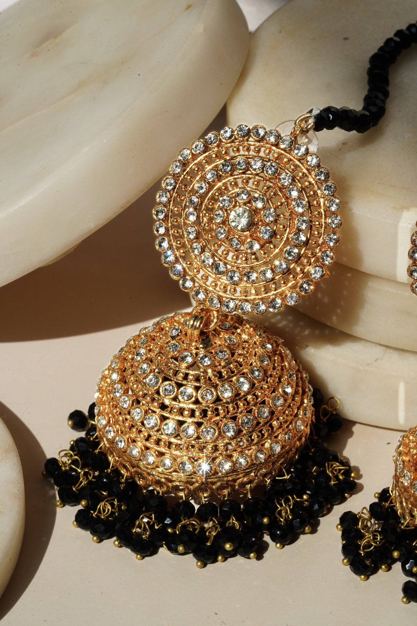 Tabiha - Jhumka Earrings & Maang Tikka Set Earrings & Tikka Set from Inaury