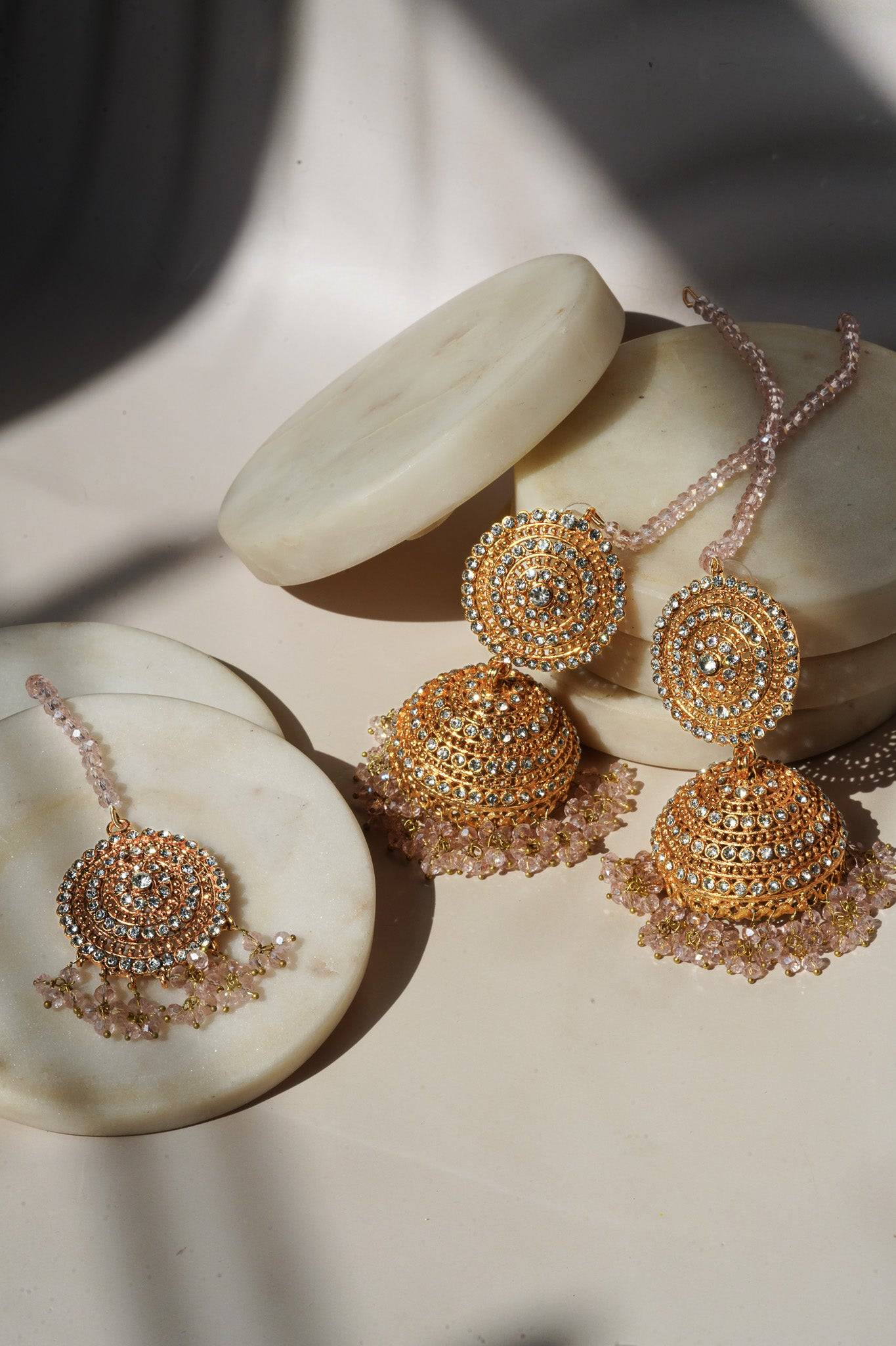 Tabiha - Jhumka Earrings & Maang Tikka Set Earrings & Tikka Set from Inaury