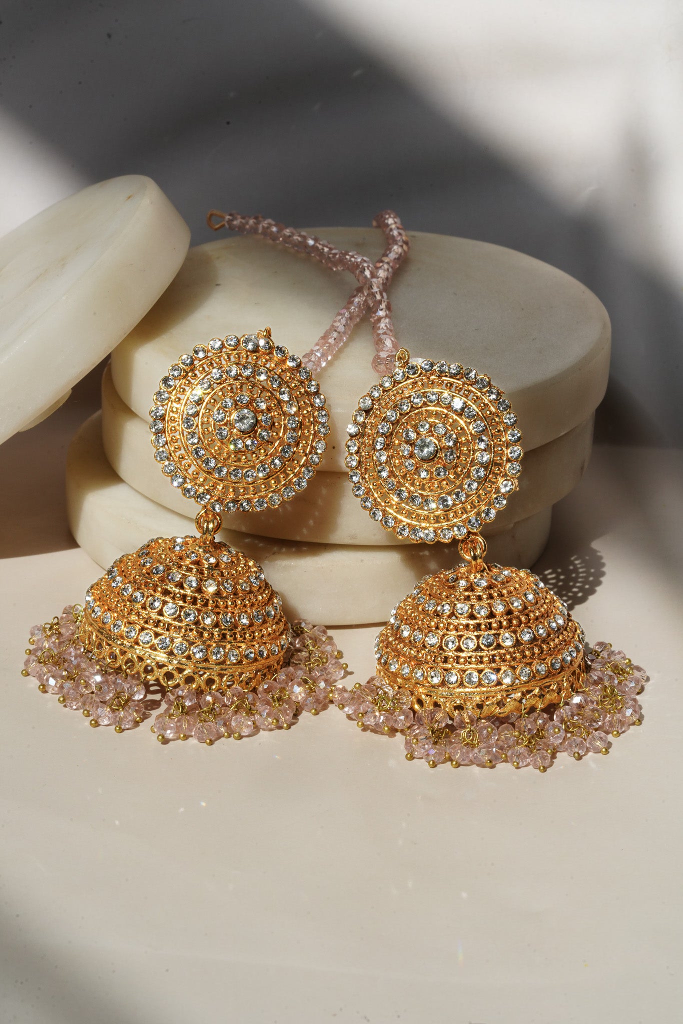 Tabiha - Jhumka Earrings & Maang Tikka Set Earrings & Tikka Set from Inaury