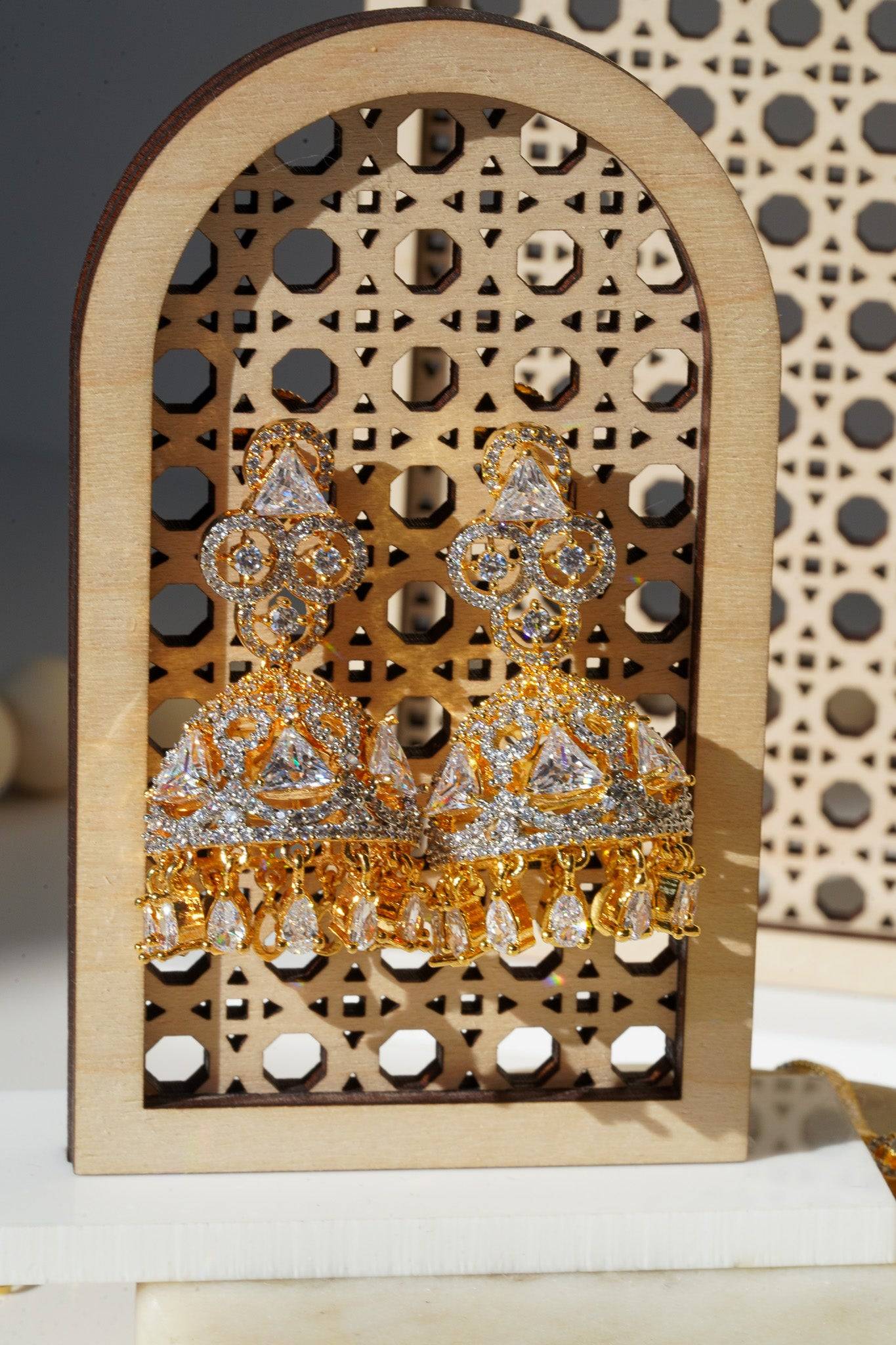 Zeba - Classic AD Necklace Set With Jhumka Earrings Classic Necklace Set from Inaury