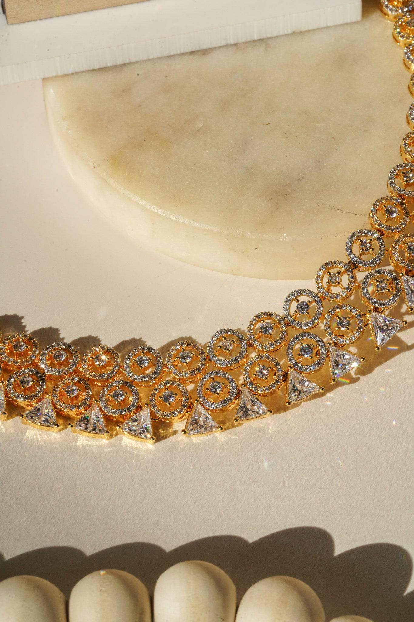Zeba - Classic AD Necklace Set With Jhumka Earrings Classic Necklace Set from Inaury