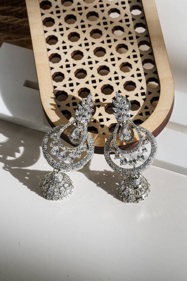 Dainty Rhodium-Plated Chandbali Jhumkis