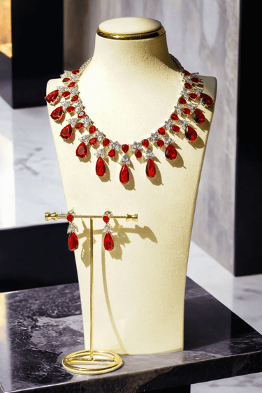 Rhodium Teardrop Crystal Necklace & Earring Set – 3 Colors – Kaira
