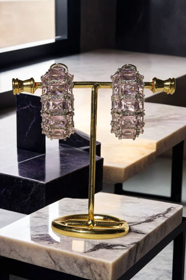 Azure - Rhodium Plated Chunky AD Huggie Hoop