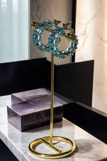 Rhodium Chunky AD Diamante Huggie Hoop Earrings Multicolor - Azure