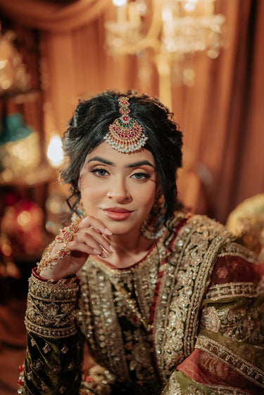 Gold Plated Navratan Chandbali Earring and Maang Tikka Set - Inaya