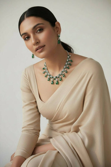 Rhodium Teardrop Crystal Necklace & Earring Set – 3 Colors – Kaira