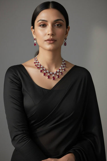 Rhodium Teardrop Crystal Necklace & Earring Set – Kaira