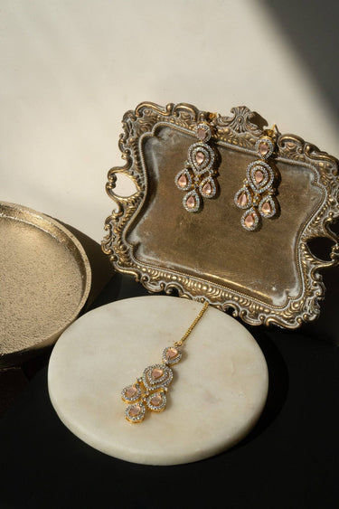 Gold-Plated Diamante Earring & Maang Tikka Set - Kinza