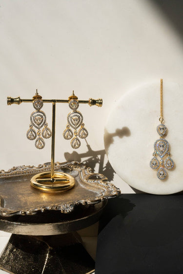 Gold-Plated Diamante Earring & Maang Tikka Set - Kinza