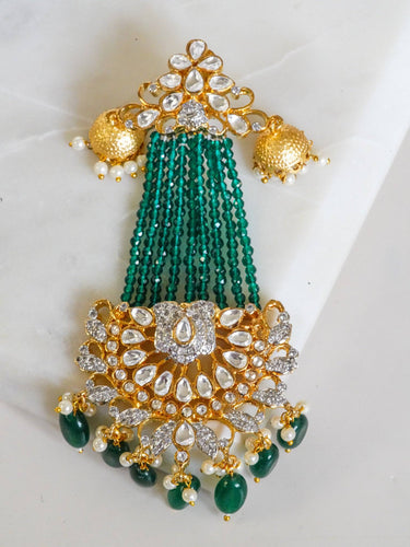 Kundan Diamante Emerald Crystal Tassel Chandelier Earrings - Meenu