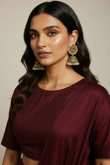 Navratan Paan Shape Gold Plated Jhumka Earrings - Mishti