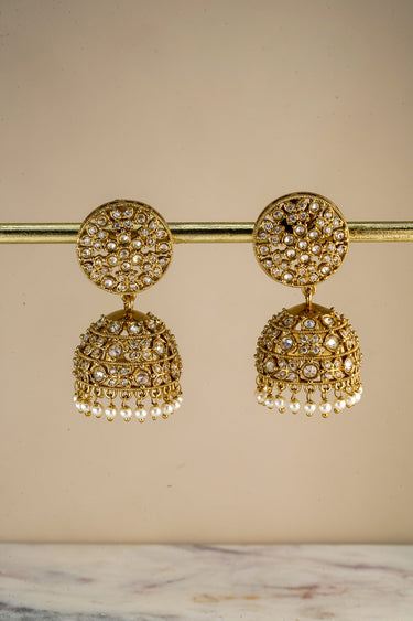 Nakshi AD Antique Gold Jhumka Earrings