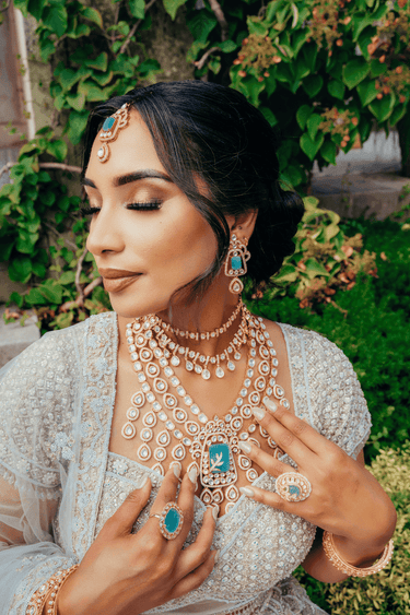 Siham Premium Moissanite Polki Bridal Set worn by model