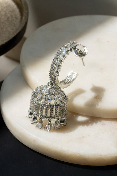 AD Stone Birdcage Hoop Jhumka Earrings Gold Rhodium - Parisa