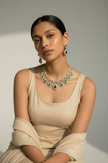 Diamante Bridal Collar Necklace Set with Maang Tikka – Purvi