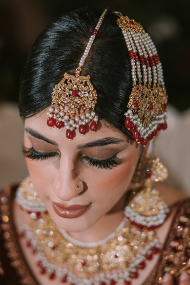 Amreen - Gold Plated Red Bridal Set (5 pc)