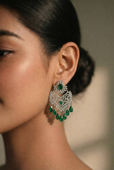 Rhodium Plated AD Crescent Chandbali Earrings - Aleena