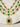 Amisha Triple Layer Diamante Accent AD Necklace Set in gold or rhodium-plated silver finish with color options of silver & sapphire blue, silver & green, gold & green, and silver & ruby, featuring floral and cushion cut stone patterns with matching earrings.