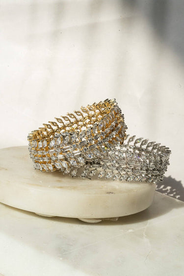 Ariana gold or rhodium plated AD stone bangle bracelet with diamante accents from Inaury