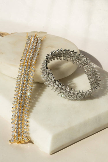 Ariana gold or rhodium plated AD stone bangle bracelet with diamante accents from Inaury