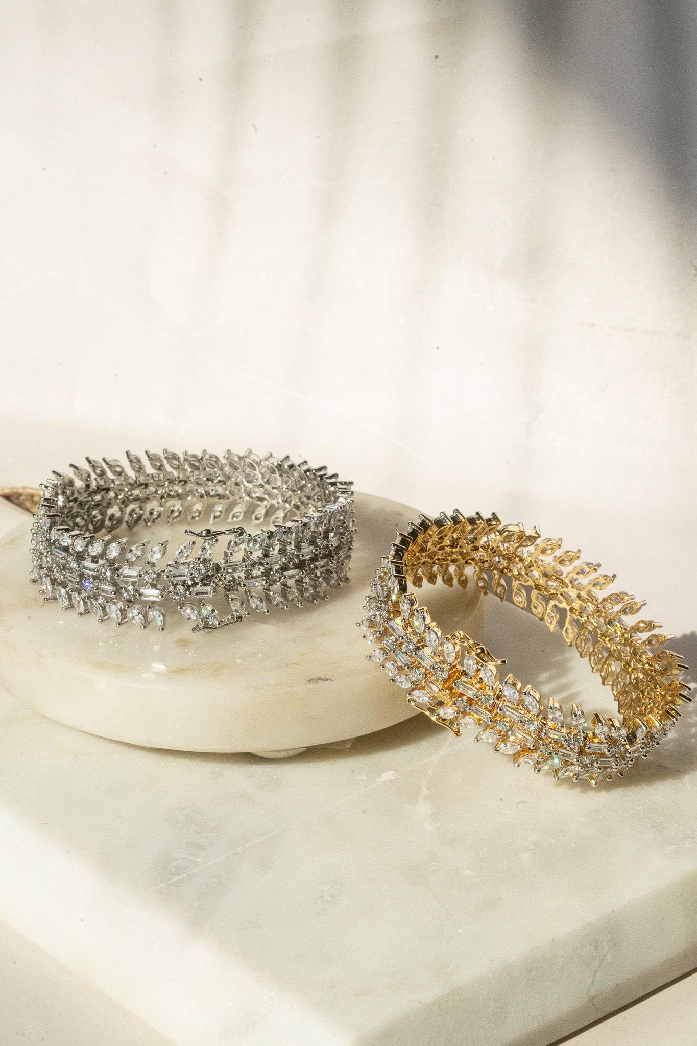 Ariana gold or rhodium plated AD stone bangle bracelet with diamante accents from Inaury