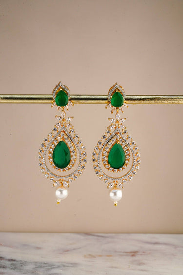 Avira AD Gold Plated Drop Earrings featuring green and pearl accents