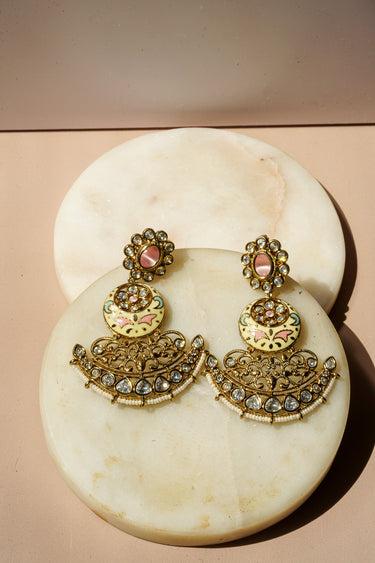 Saleena Kundan Meenakari Chandbali Drop Earrings