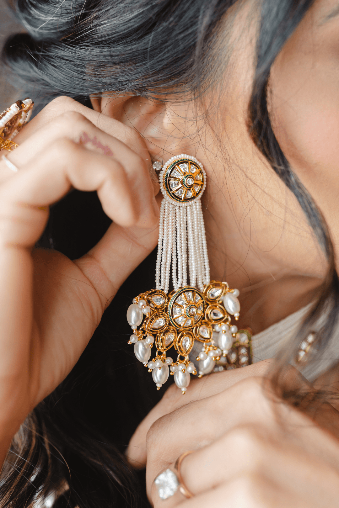 Gold plated Indian choker with pearls and moissanite polki stones – Mona by Inaury