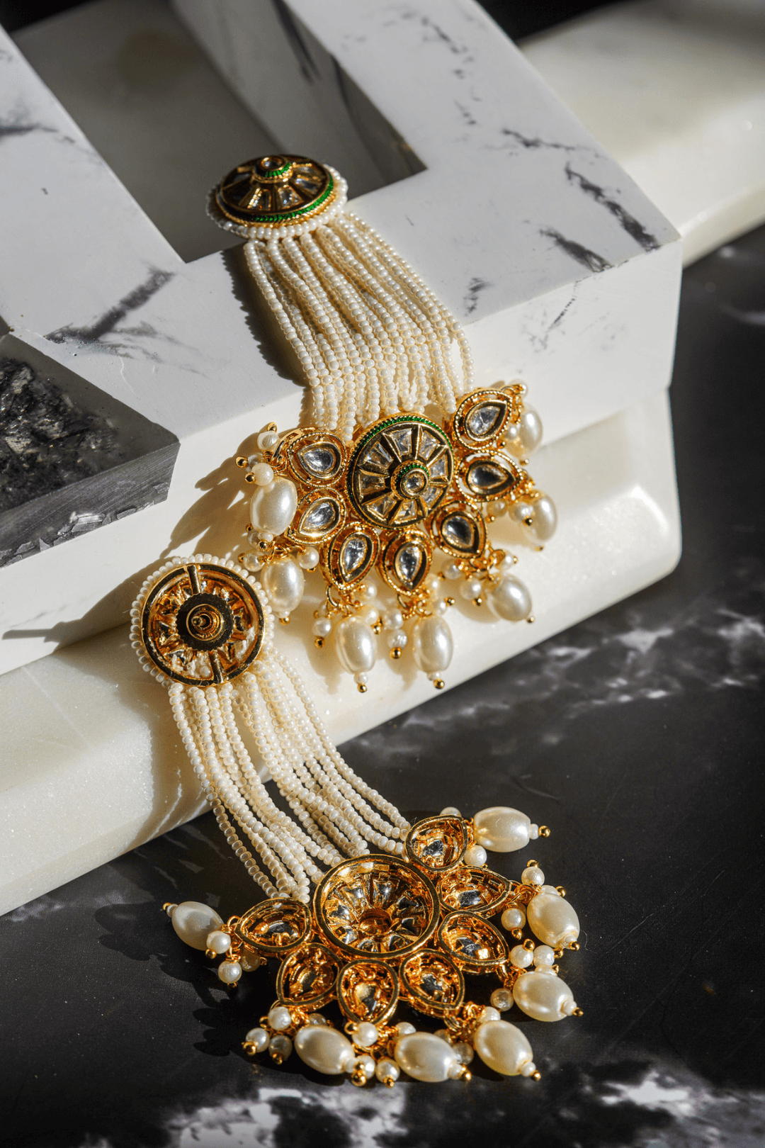 Gold plated Indian choker with pearls and moissanite polki stones – Mona by Inaury