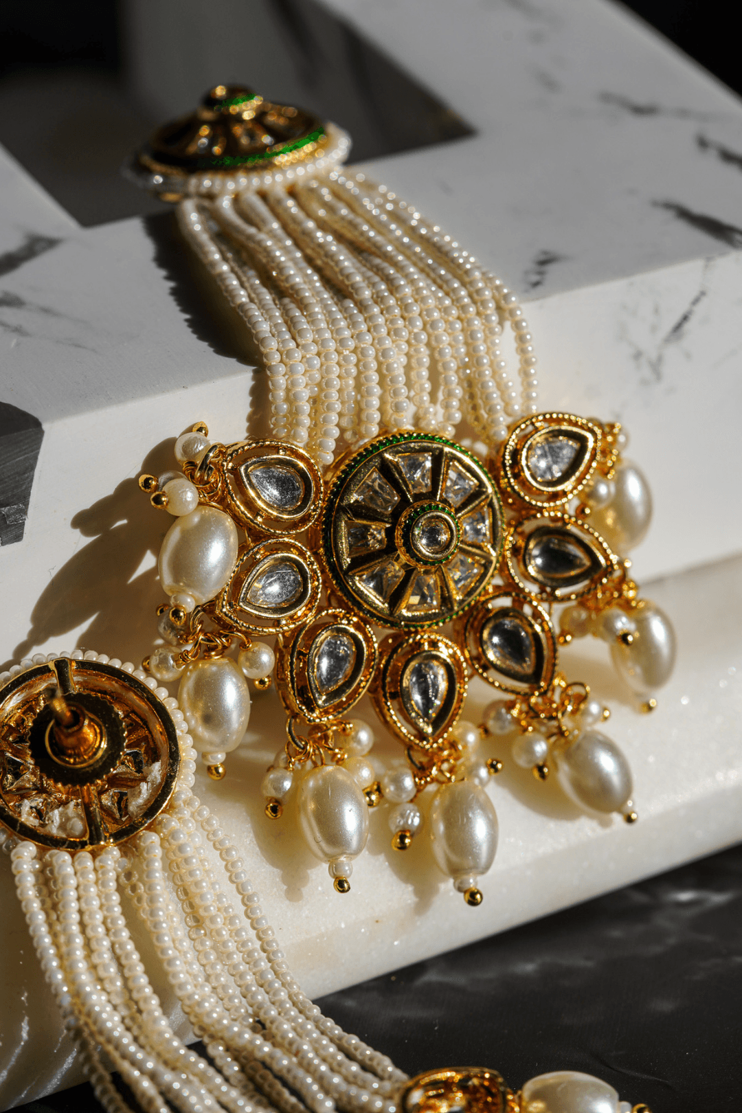 Gold plated Indian choker with pearls and moissanite polki stones – Mona by Inaury